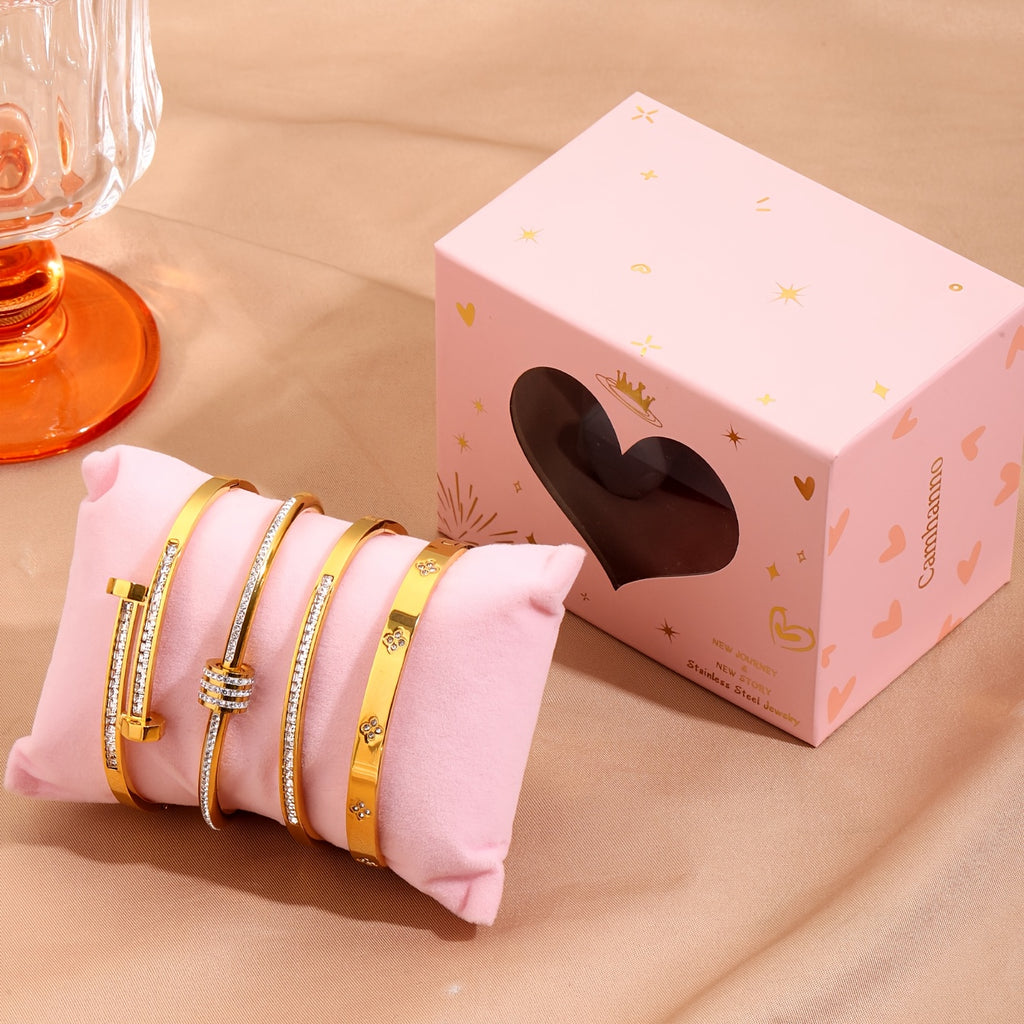 Box PINK LOVE composé de 4 Joncs en acier inoxydable