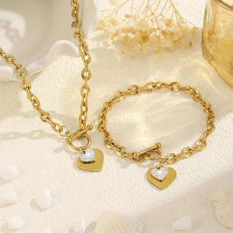 Ensemble bracelet colliers Double Coeurs