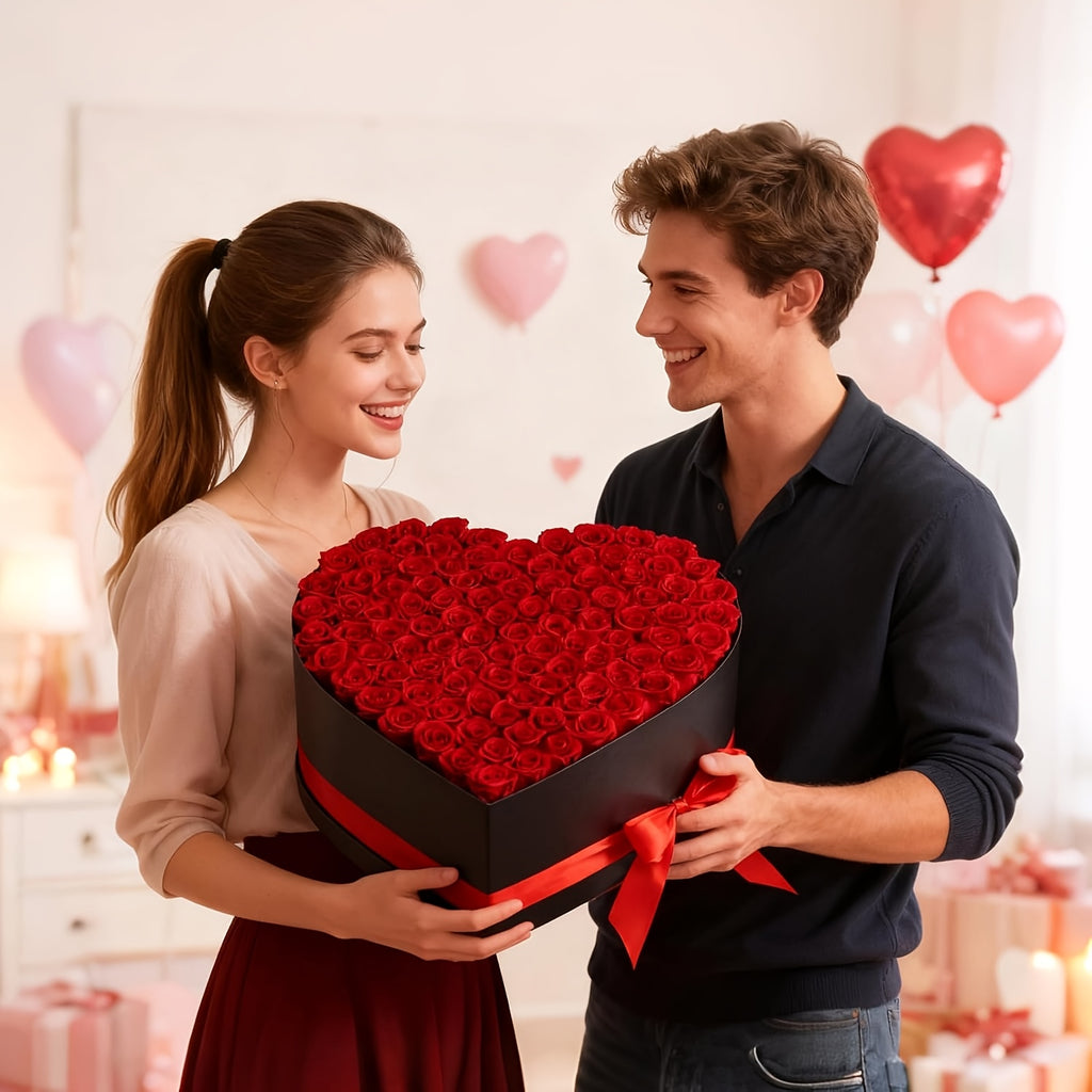 Bouquet en forme de cœur avec rose, artificielle rouge