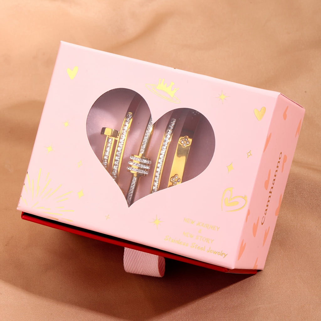 Box PINK LOVE composé de 4 Joncs en acier inoxydable